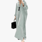 Mason | Women's Oversized Striped Cotton Kaftan Dress – Long Sleeve V - Neck Maxi - Mason Luxor