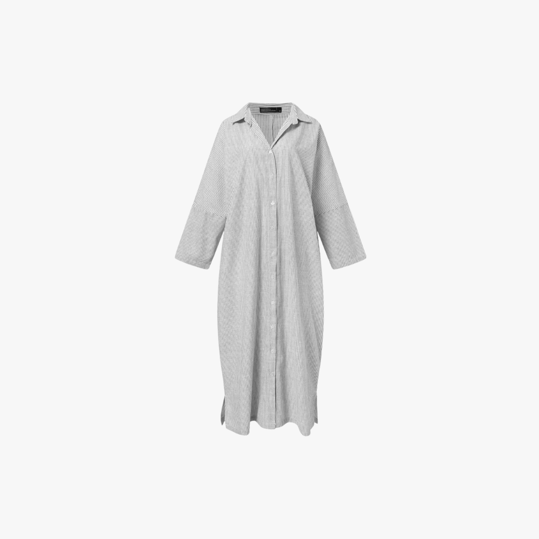 Mason | Women's Oversized Striped Cotton Kaftan Dress – Long Sleeve V - Neck Maxi - Mason Luxor Men Fashion
