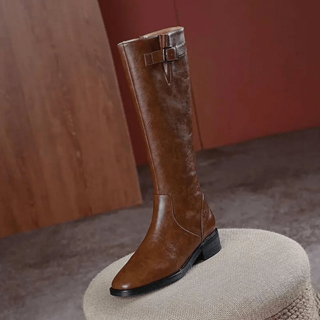 Mason | Women’s Retro Knee - High Boots – Chunky Heel Square Toe Style - Mason Luxor Men Fashion