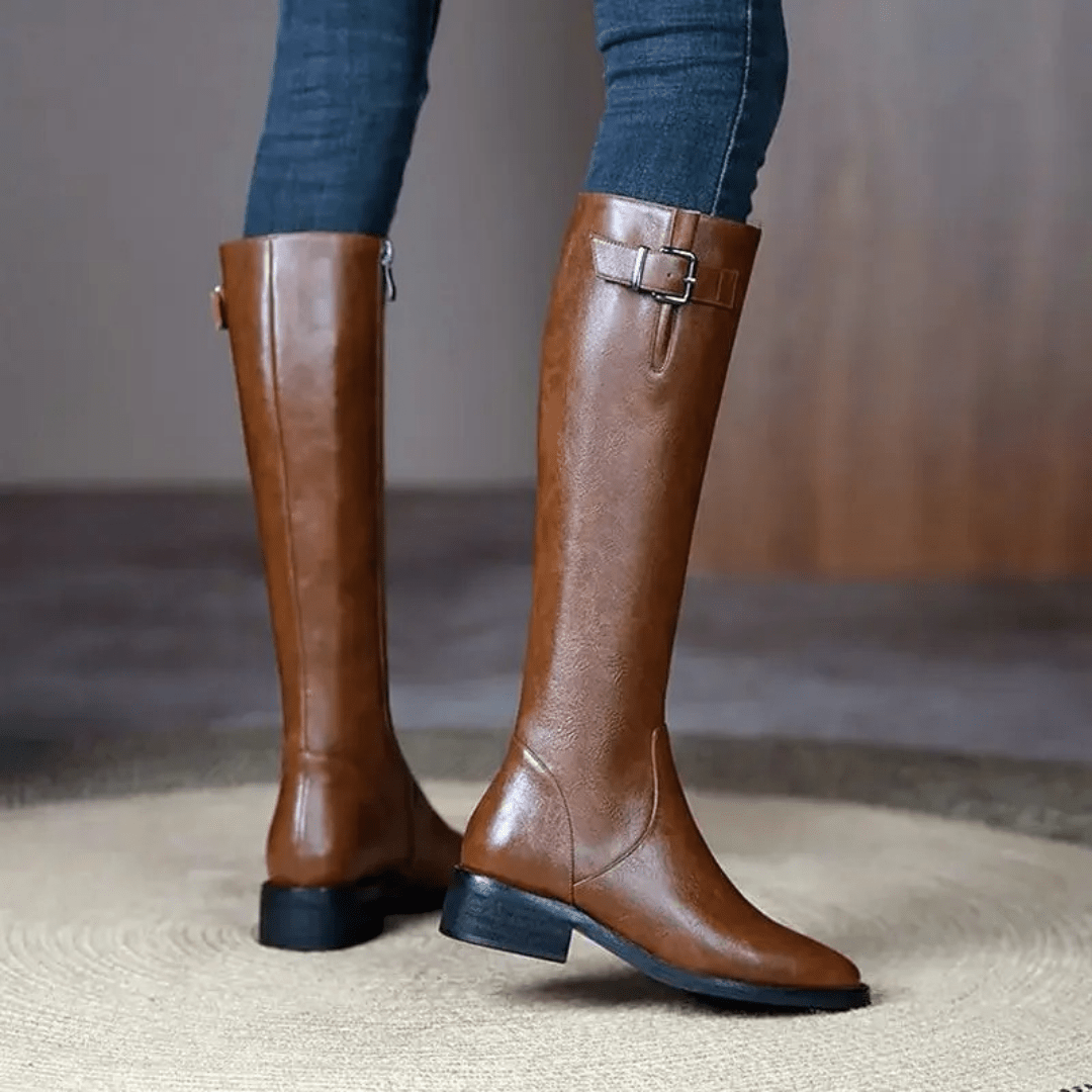 Mason | Women’s Retro Knee - High Boots – Chunky Heel Square Toe Style - Mason Luxor Men Fashion