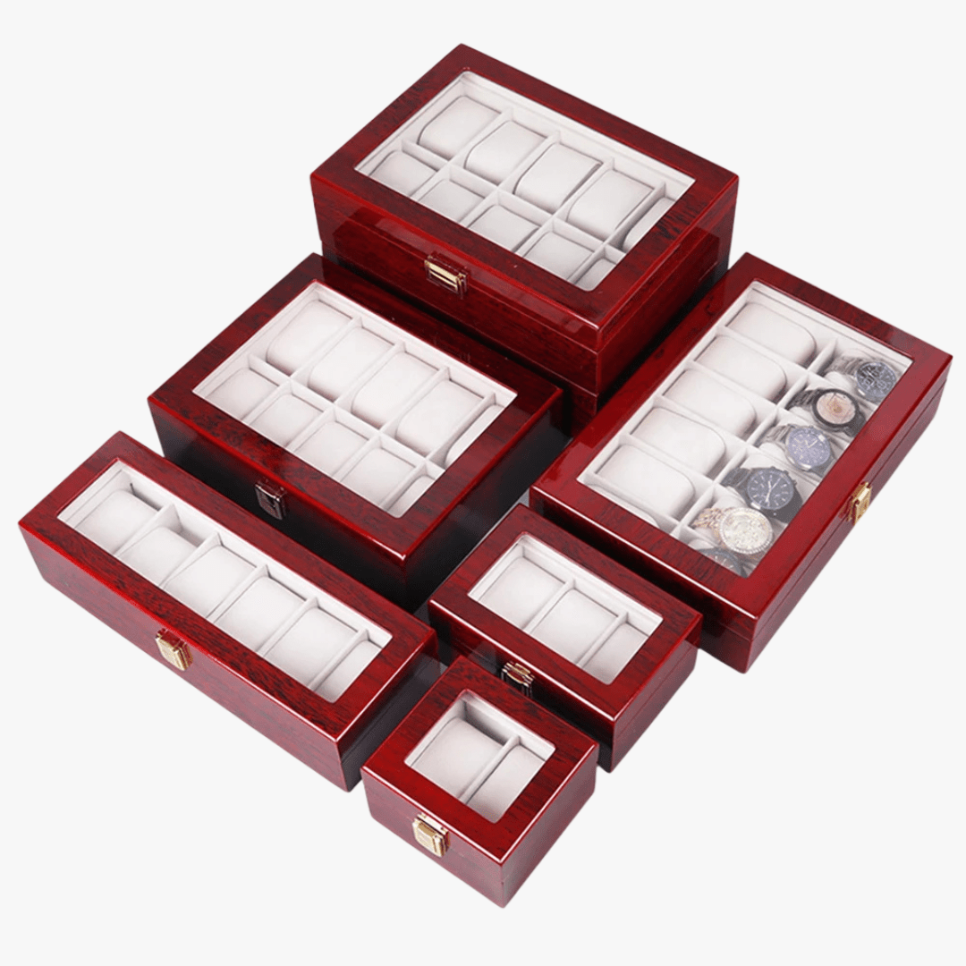 Mason | Wooden Watch Display Box – Glass Lid Organizer (1–12 Slots) - Mason Luxor Men Fashion