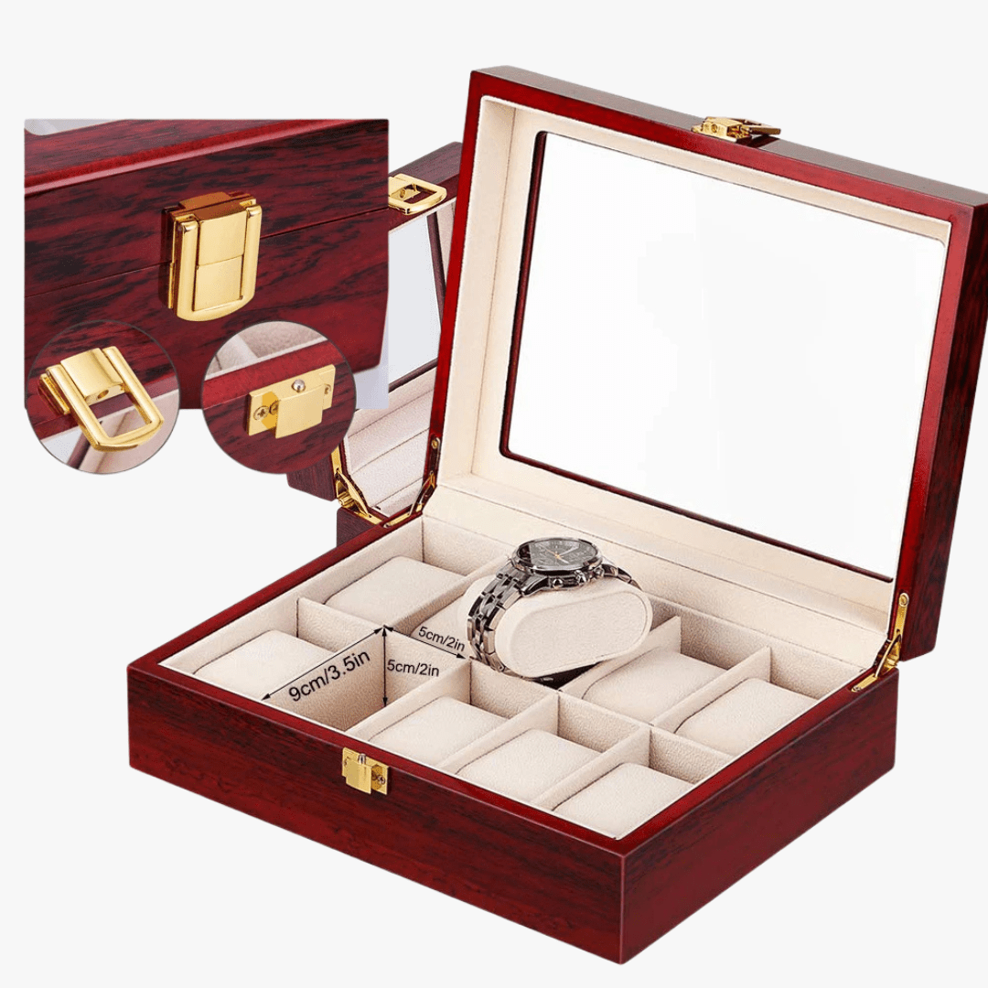 Mason | Wooden Watch Display Box – Glass Lid Organizer (1–12 Slots) - Mason Luxor Men Fashion