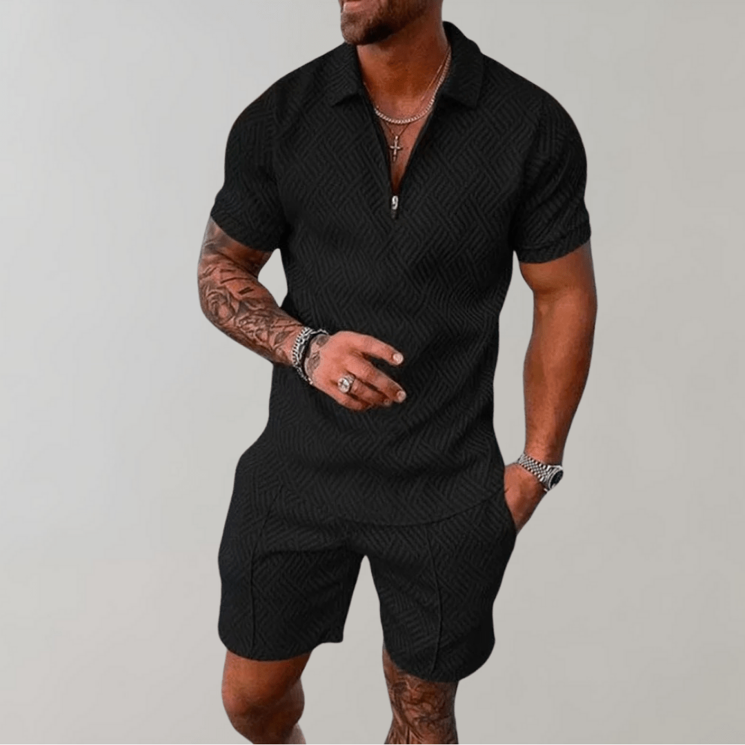 Mason | men’s summer set - relaxed - fit shorts - summer polo set - Mason Luxor Men Fashion