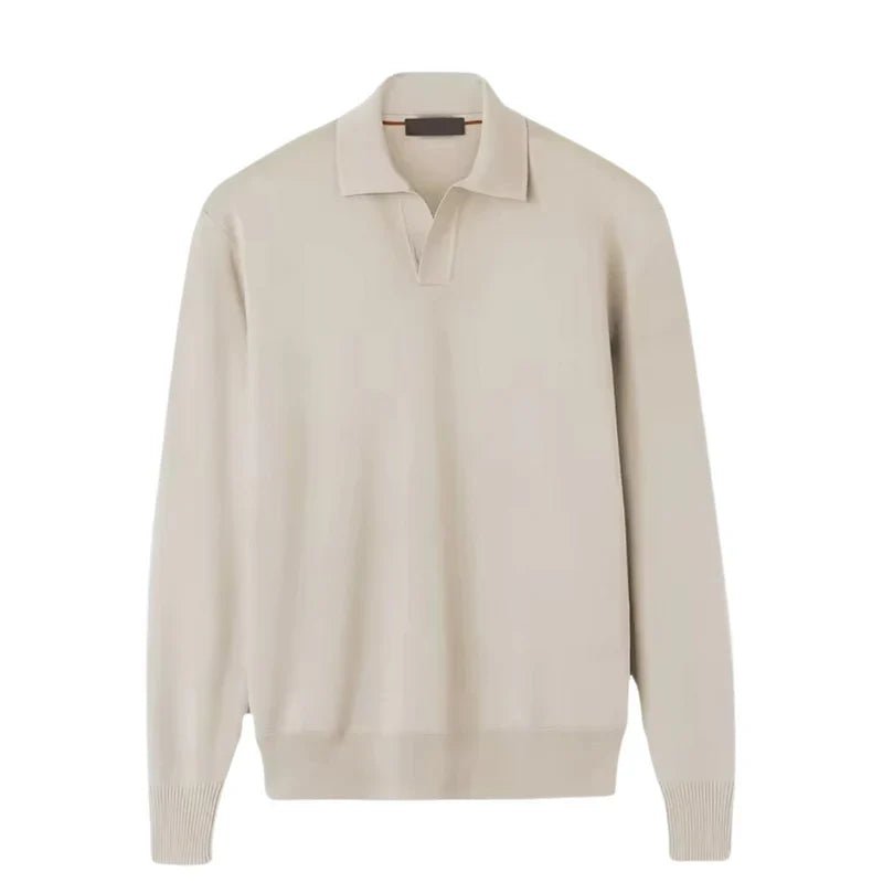 Men’s Knitted Long Sleeve Polo Shirt – Soft Casual Autumn Sweater - Mason Luxor