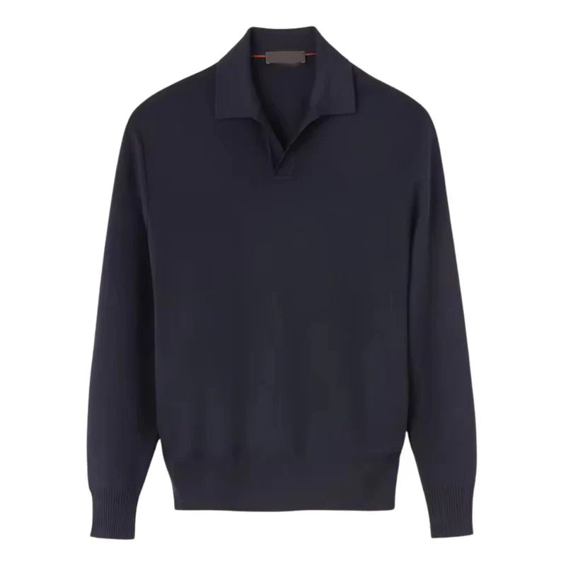 Men’s Knitted Long Sleeve Polo Shirt – Soft Casual Autumn Sweater - Mason Luxor