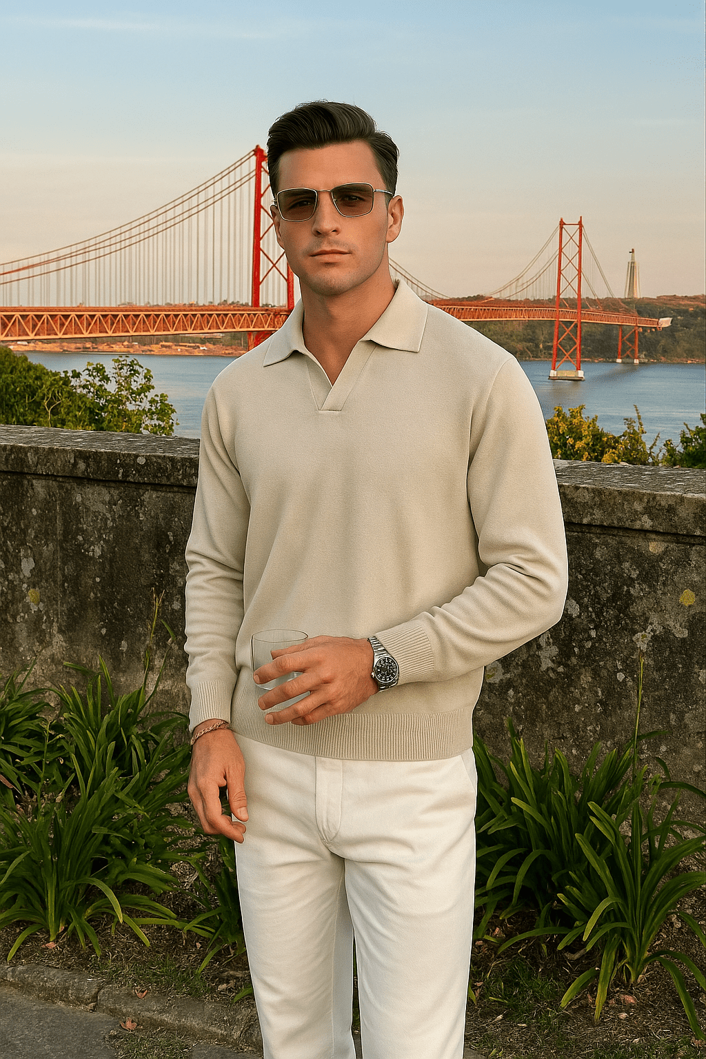 Men’s Knitted Long Sleeve Polo Shirt – Soft Casual Autumn Sweater - Mason Luxor