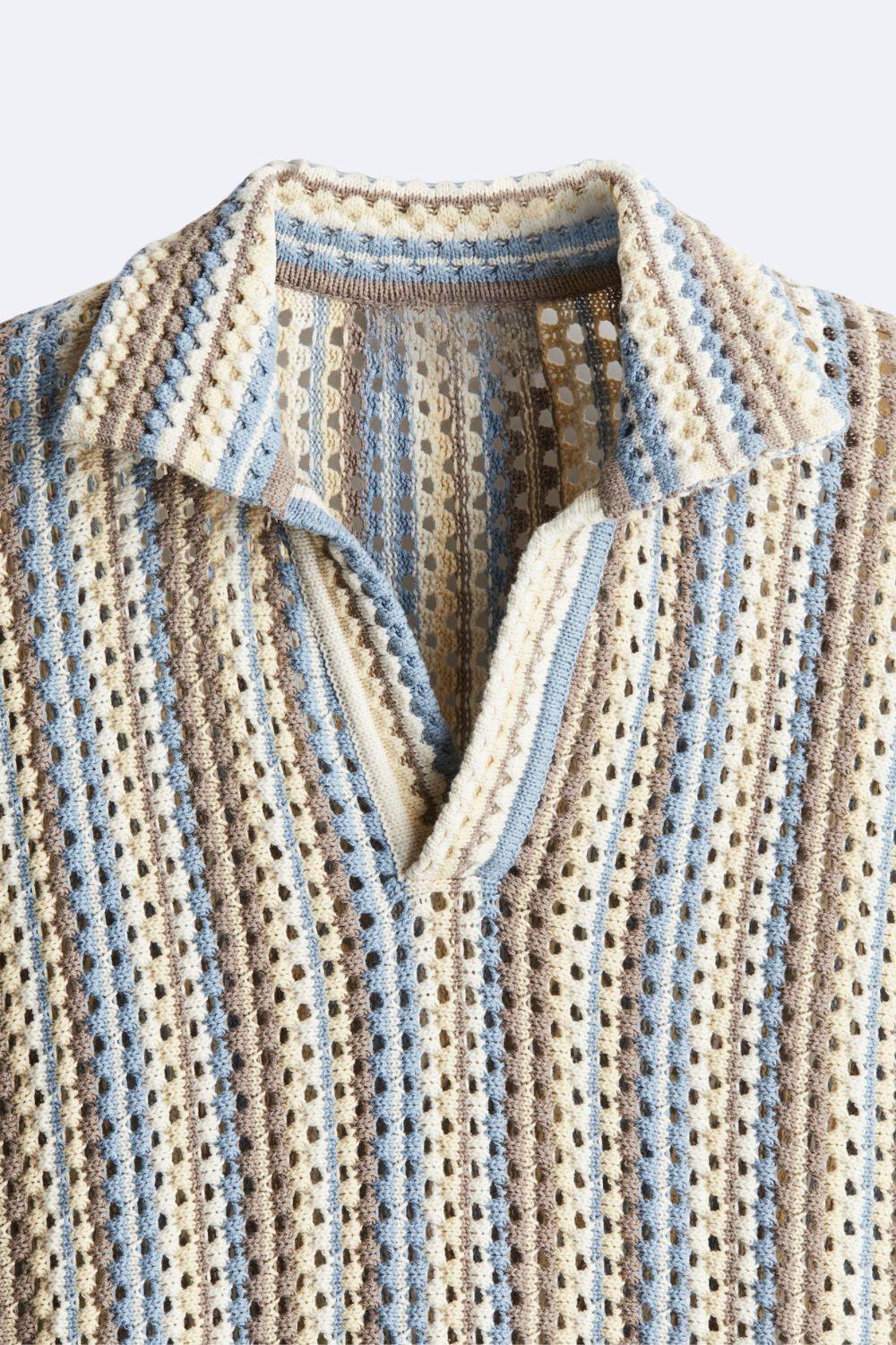 Retro Knit Polo Shirt for Men – Cotton Perforated Summer Top with Johnny Collar - Mason Luxor