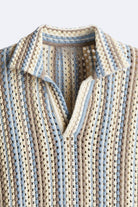 Retro Knit Polo Shirt for Men – Cotton Perforated Summer Top with Johnny Collar - Mason Luxor