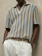 Retro Knit Polo Shirt for Men – Cotton Perforated Summer Top with Johnny Collar - Mason Luxor