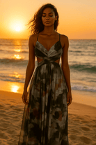 Solene | Women’s Chiffon Maxi Dress Olive Sunset - Mason Luxor