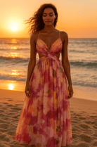 Solene | Women’s Chiffon Maxi Dress Olive Sunset - Mason Luxor