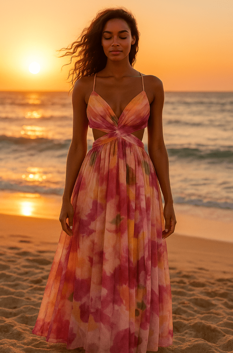 Solene | Women’s Chiffon Maxi Dress Olive Sunset - Mason Luxor