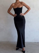 Strapless Black Evening Gown – Elegant Ruched Maxi Dress - Mason Luxor