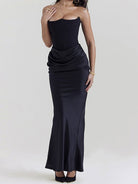 Strapless Black Evening Gown – Elegant Ruched Maxi Dress - Mason Luxor