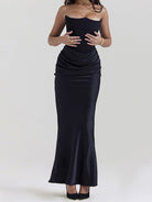 Strapless Black Evening Gown – Elegant Ruched Maxi Dress - Mason Luxor