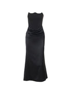 Strapless Black Evening Gown – Elegant Ruched Maxi Dress - Mason Luxor