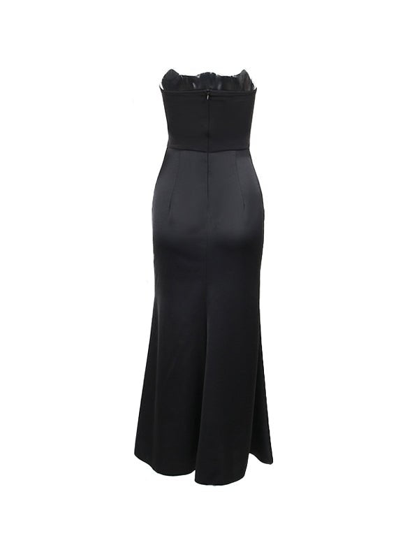 Strapless Black Evening Gown – Elegant Ruched Maxi Dress - Mason Luxor