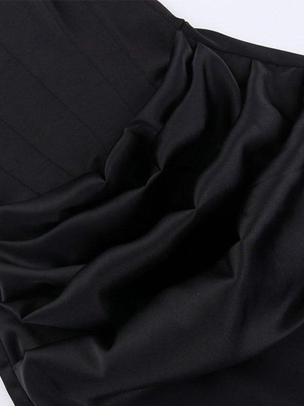 Strapless Black Evening Gown – Elegant Ruched Maxi Dress - Mason Luxor