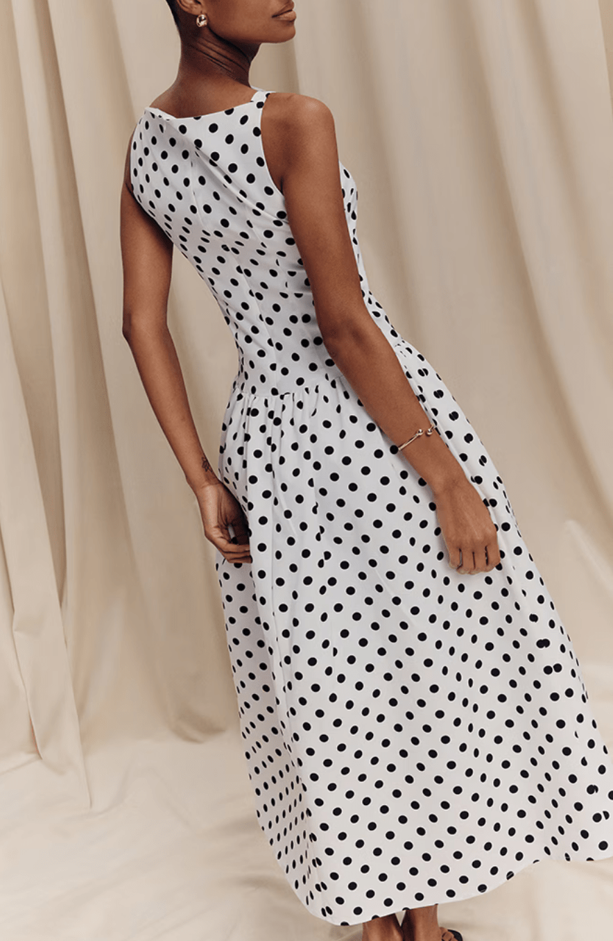 Amelia | Polka Dot Sleeveless Midi Dress - Mason Luxor