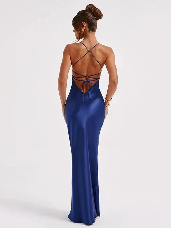 Aria | Classic Satin Dress with Open Back Elegance - Mason Luxor