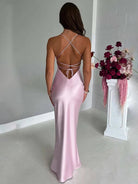 Aria | Classic Satin Dress with Open Back Elegance - Mason Luxor