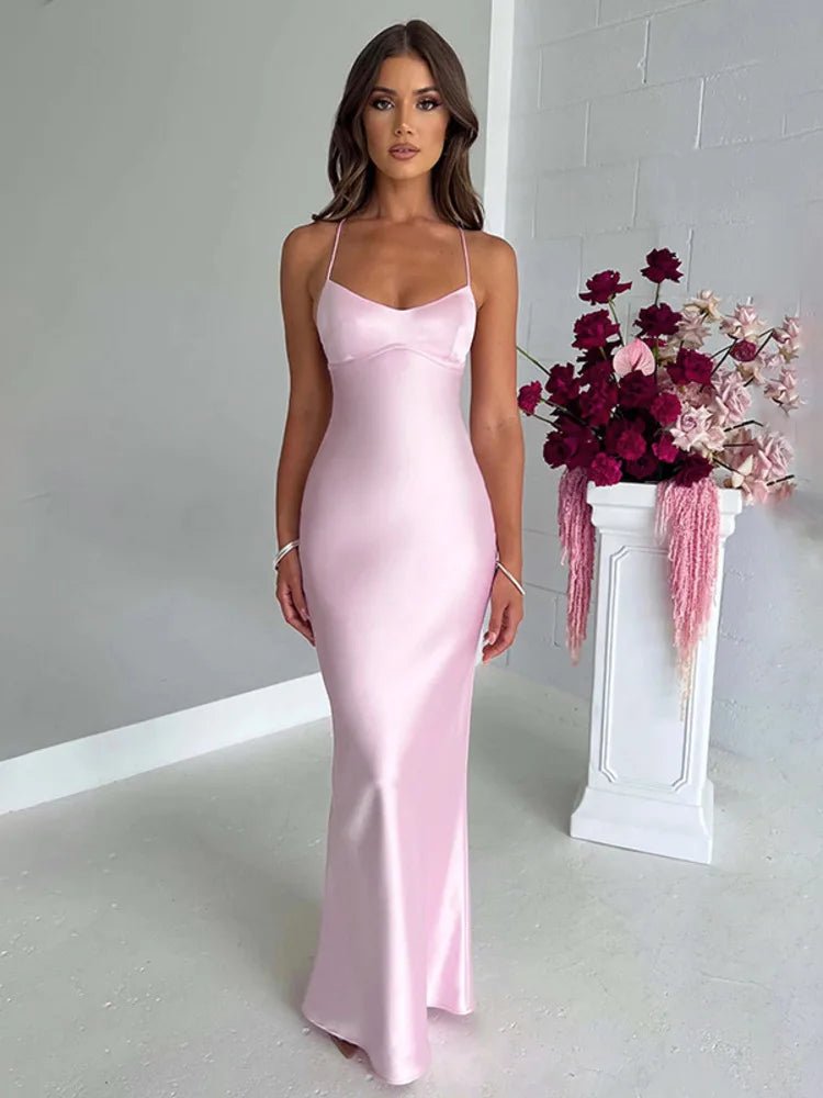 Aria | Classic Satin Dress with Open Back Elegance - Mason Luxor