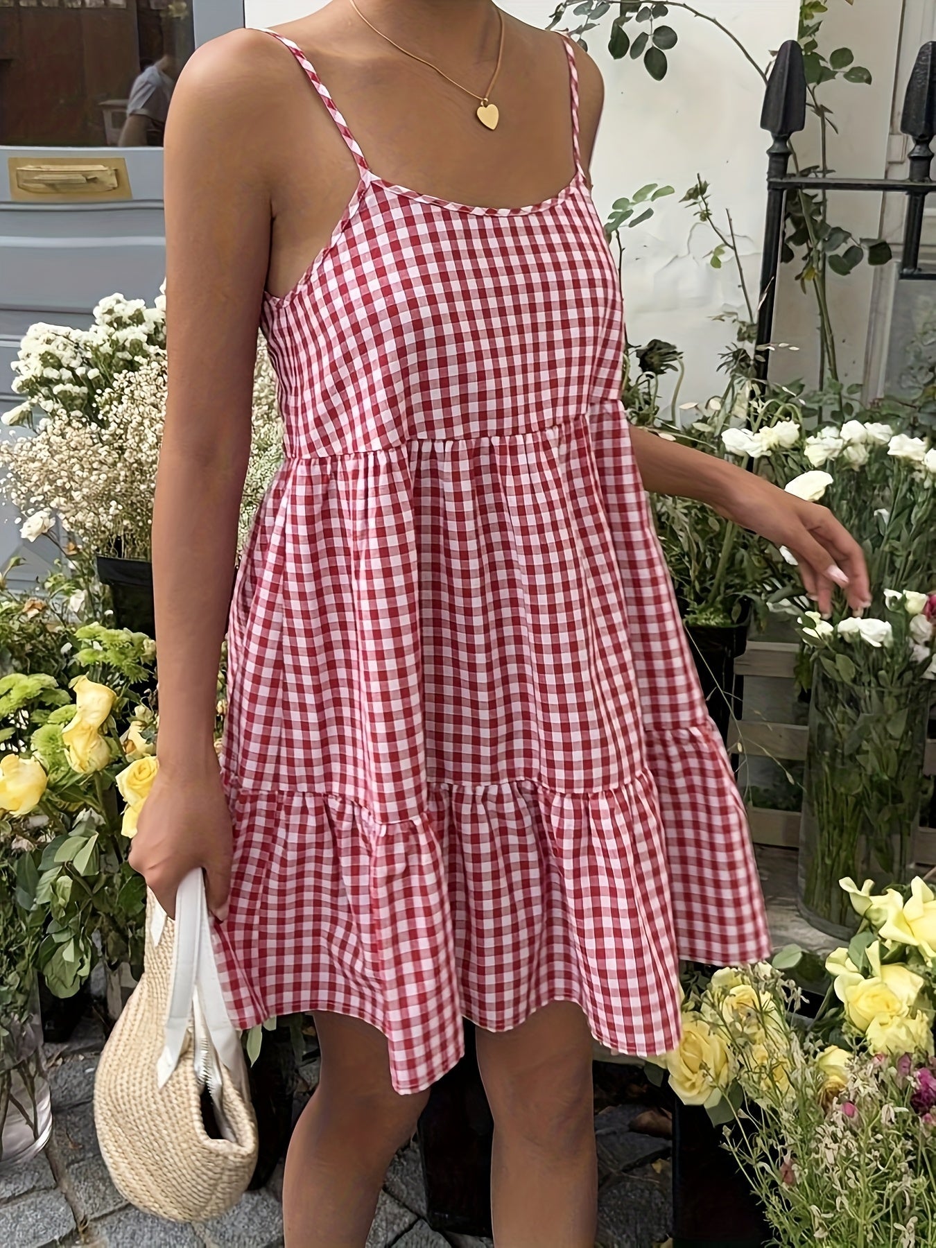 Arlena | Ruffle Mini Pinafore Dress – Picnic Plaid Charm - Mason Luxor