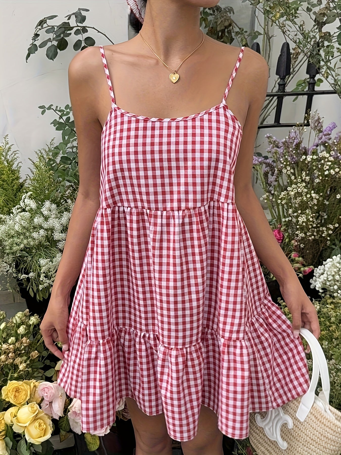 Arlena | Ruffle Mini Pinafore Dress – Picnic Plaid Charm - Mason Luxor