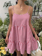 Arlena | Ruffle Mini Pinafore Dress – Picnic Plaid Charm - Mason Luxor