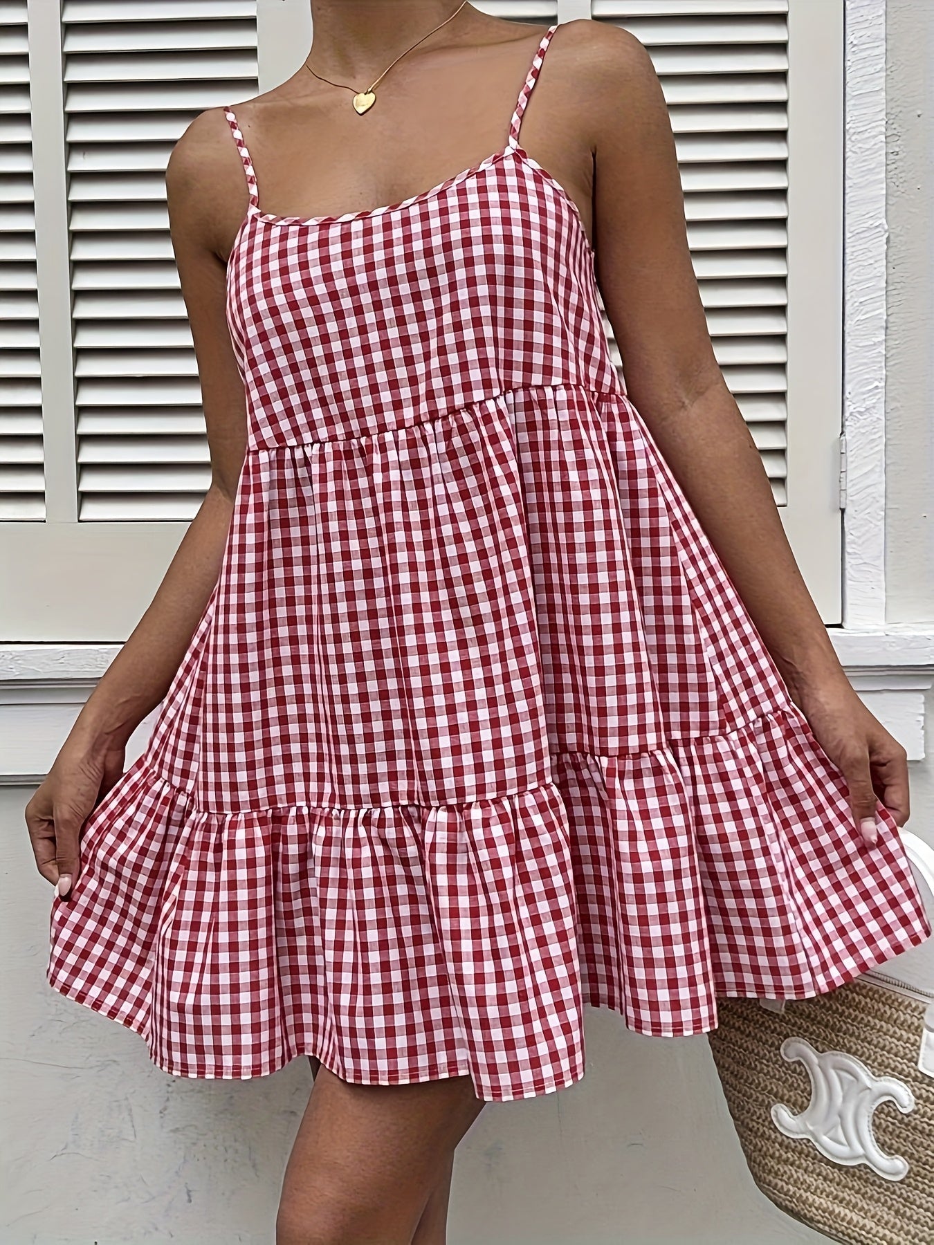 Arlena | Ruffle Mini Pinafore Dress – Picnic Plaid Charm - Mason Luxor