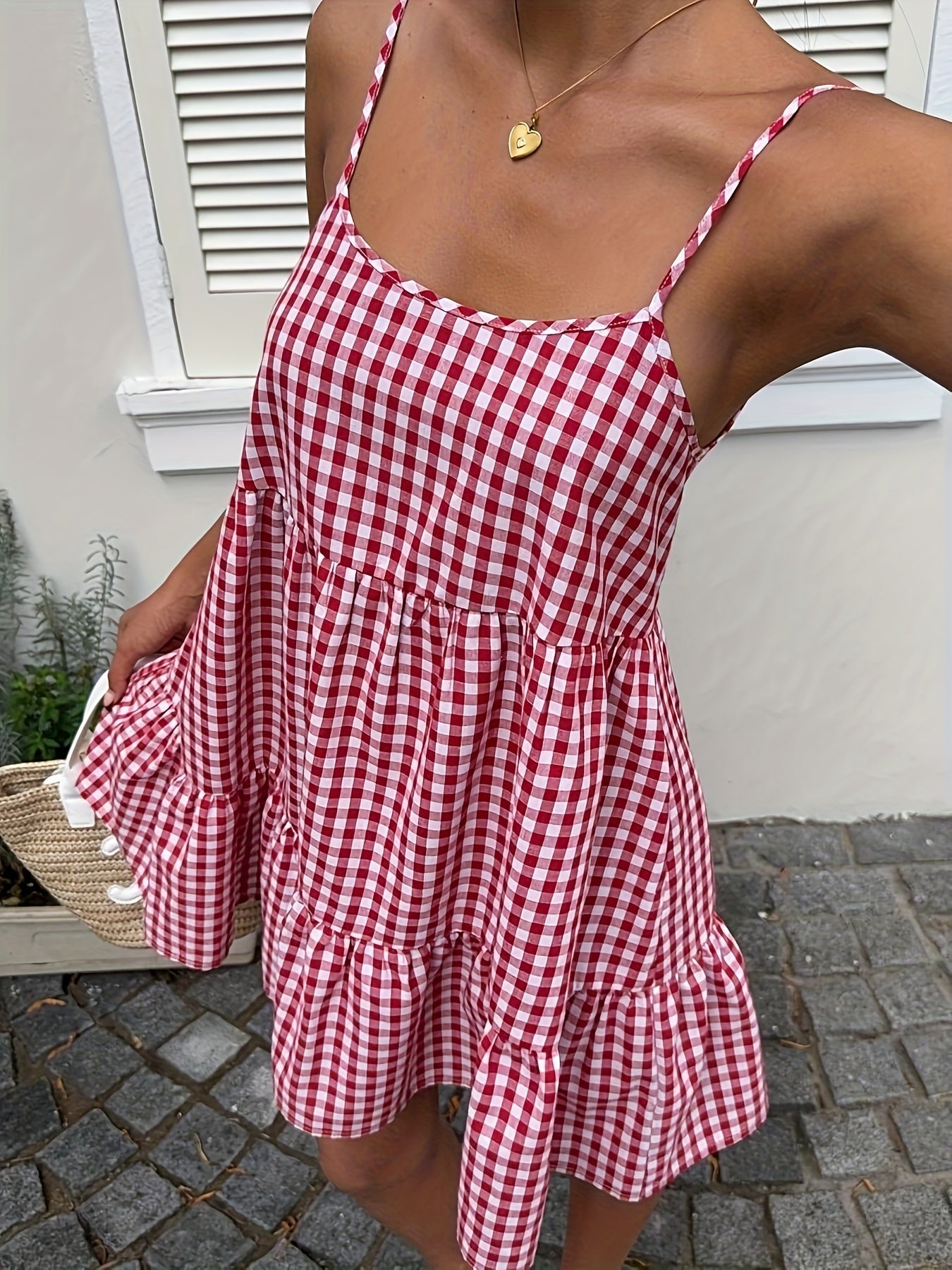 Arlena | Ruffle Mini Pinafore Dress – Picnic Plaid Charm - Mason Luxor