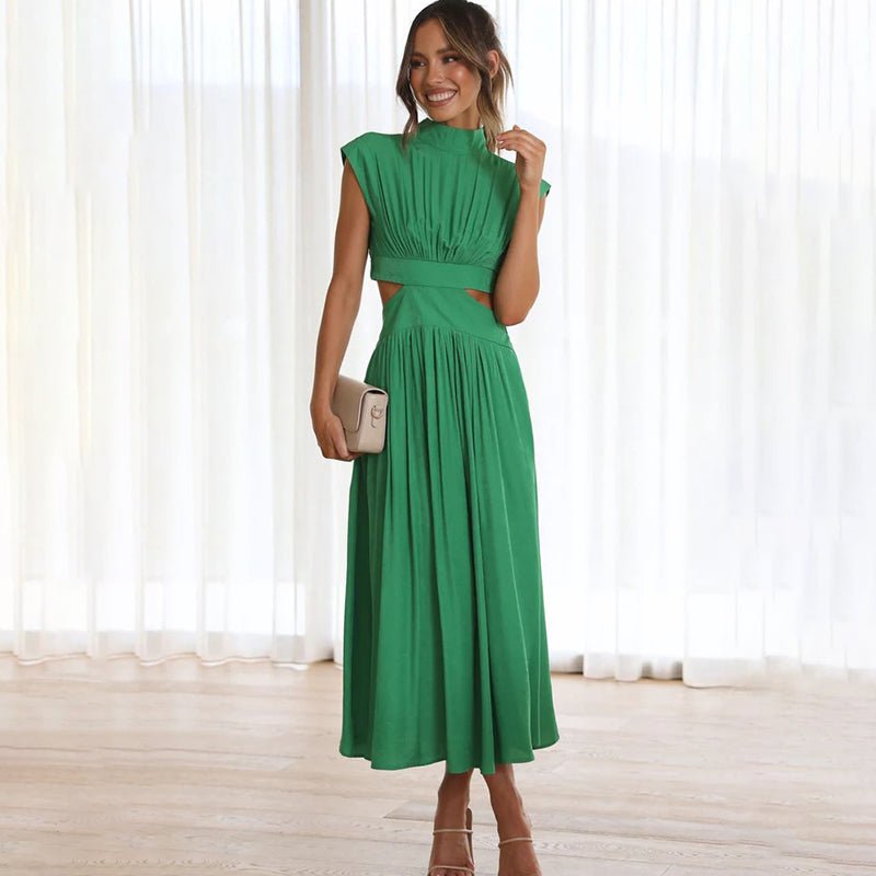 Arletta | Elegant Pleated Cut - Out Maxi Dress - Mason Luxor