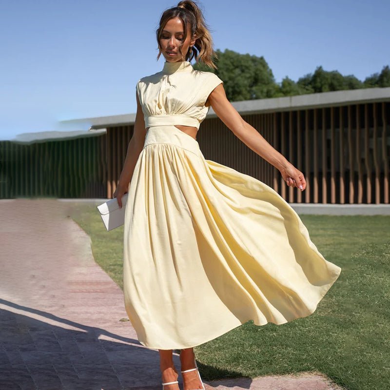 Arletta | Elegant Pleated Cut - Out Maxi Dress - Mason Luxor