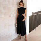 Arletta | Elegant Pleated Cut - Out Maxi Dress - Mason Luxor