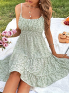 Aubrie | Green Floral Ruffle Dress – Soft Picnic Peplum - Mason Luxor