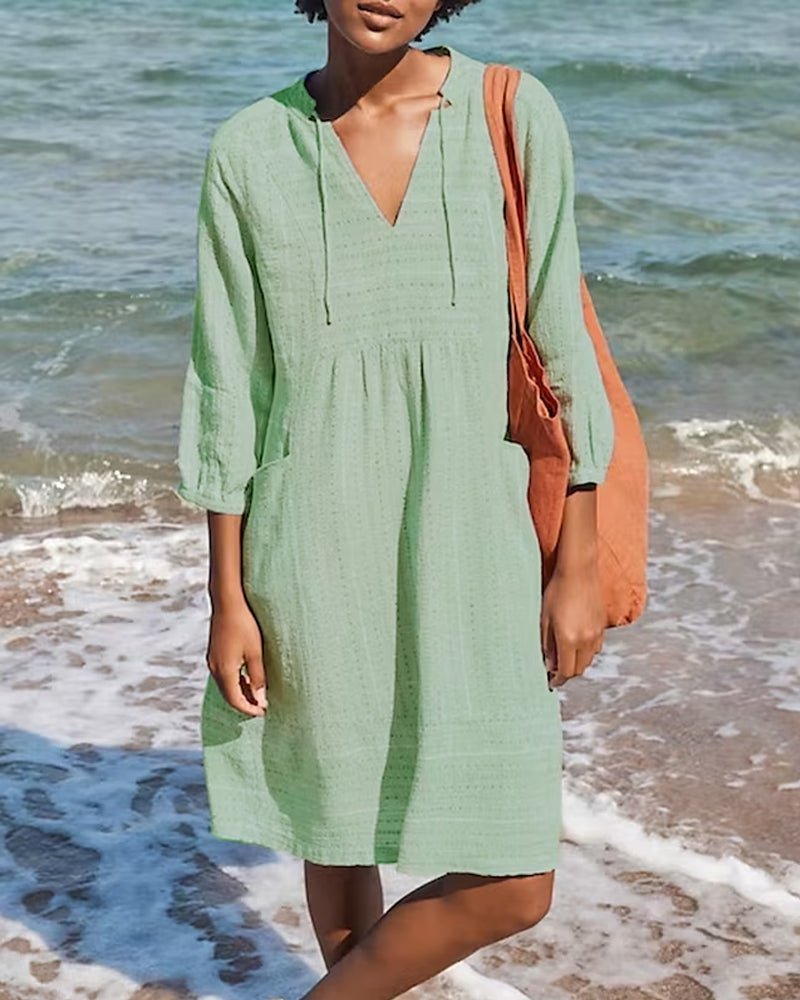 Aurelle | Women’s Beach Dress – V - Neck & 3/4 Sleeve Lightweight Fit - Mason Luxor