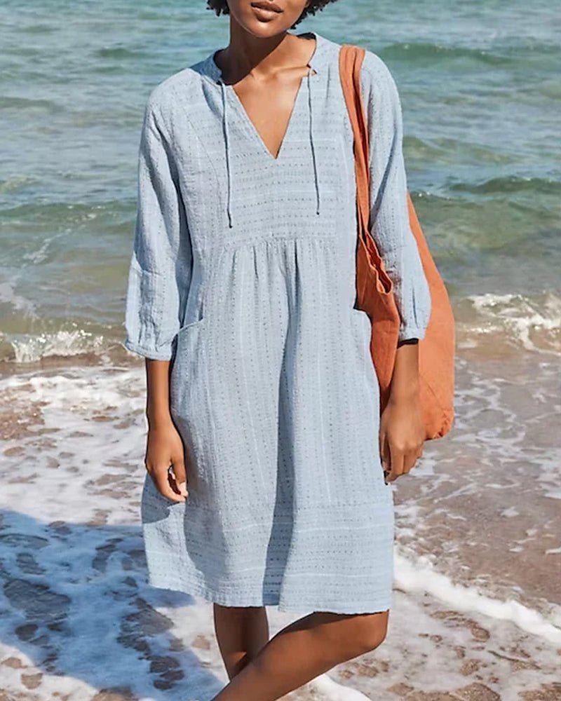 Aurelle | Women’s Beach Dress – V - Neck & 3/4 Sleeve Lightweight Fit - Mason Luxor