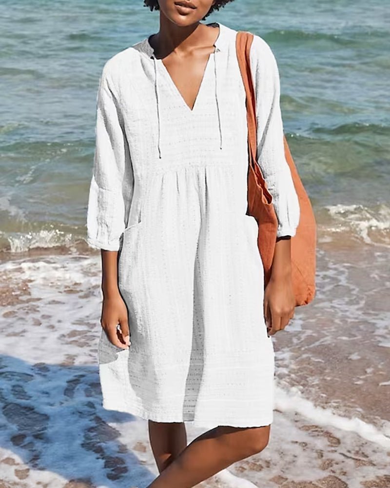 Aurelle | Women’s Beach Dress – V - Neck & 3/4 Sleeve Lightweight Fit - Mason Luxor