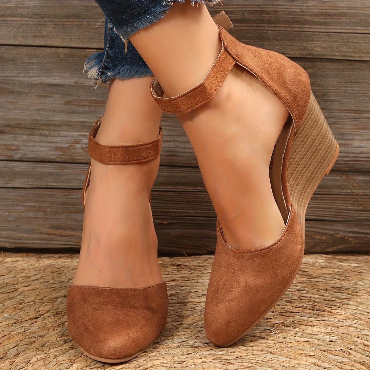 Avelle | Suede Wedge Heels – Closed Toe & Ankle Strap - Mason Luxor