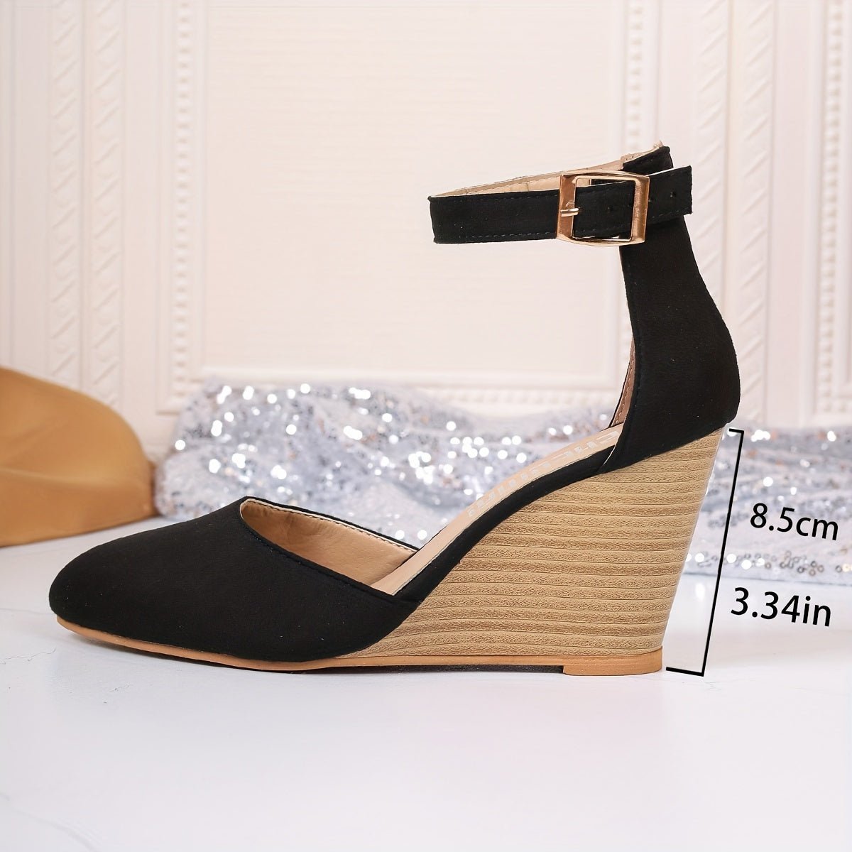 Avelle | Suede Wedge Heels – Closed Toe & Ankle Strap - Mason Luxor