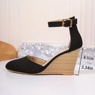 Avelle | Suede Wedge Heels – Closed Toe & Ankle Strap - Mason Luxor