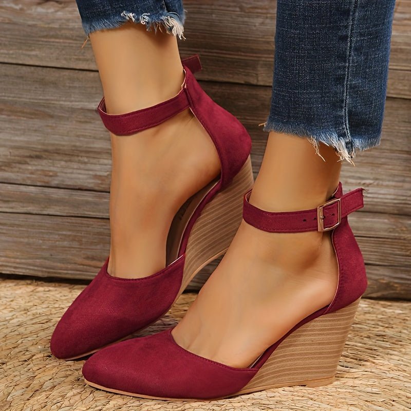 Avelle | Suede Wedge Heels – Closed Toe & Ankle Strap - Mason Luxor