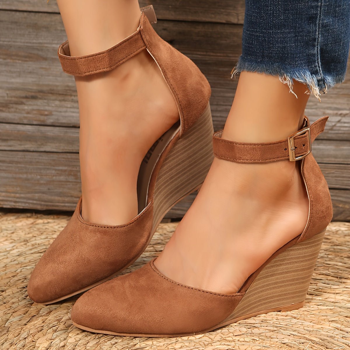 Avelle | Suede Wedge Heels – Closed Toe & Ankle Strap - Mason Luxor