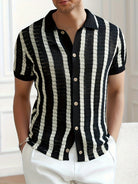 Avero | Knit Striped Polo Shirt – Lightweight Hollow Style - Mason Luxor