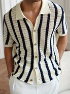 Avero | Knit Striped Polo Shirt – Lightweight Hollow Style - Mason Luxor