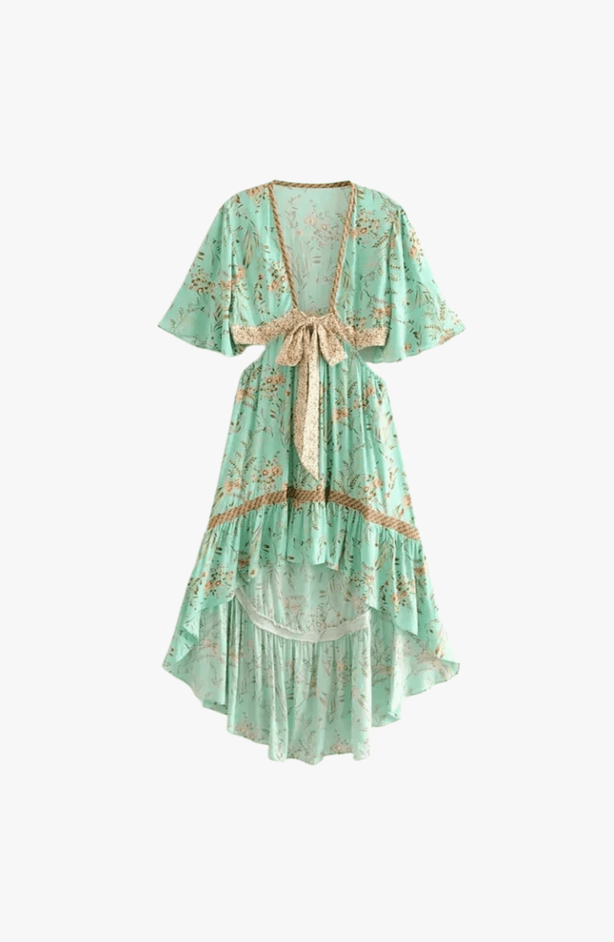 Azara | Boho High - Low Dress – Ruffle Floral V - Neck - Mason Luxor