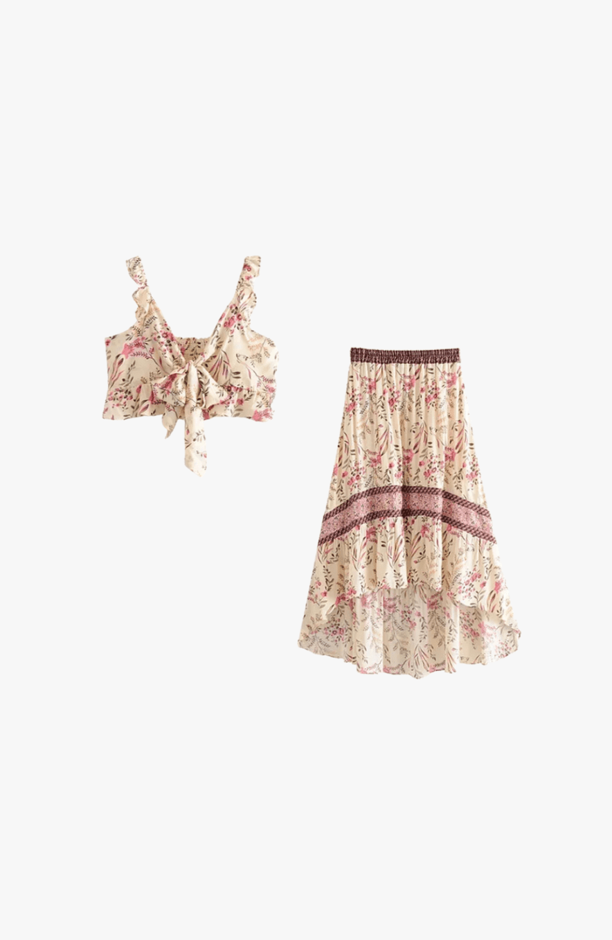 Azara | Boho High - Low Dress – Ruffle Floral V - Neck - Mason Luxor