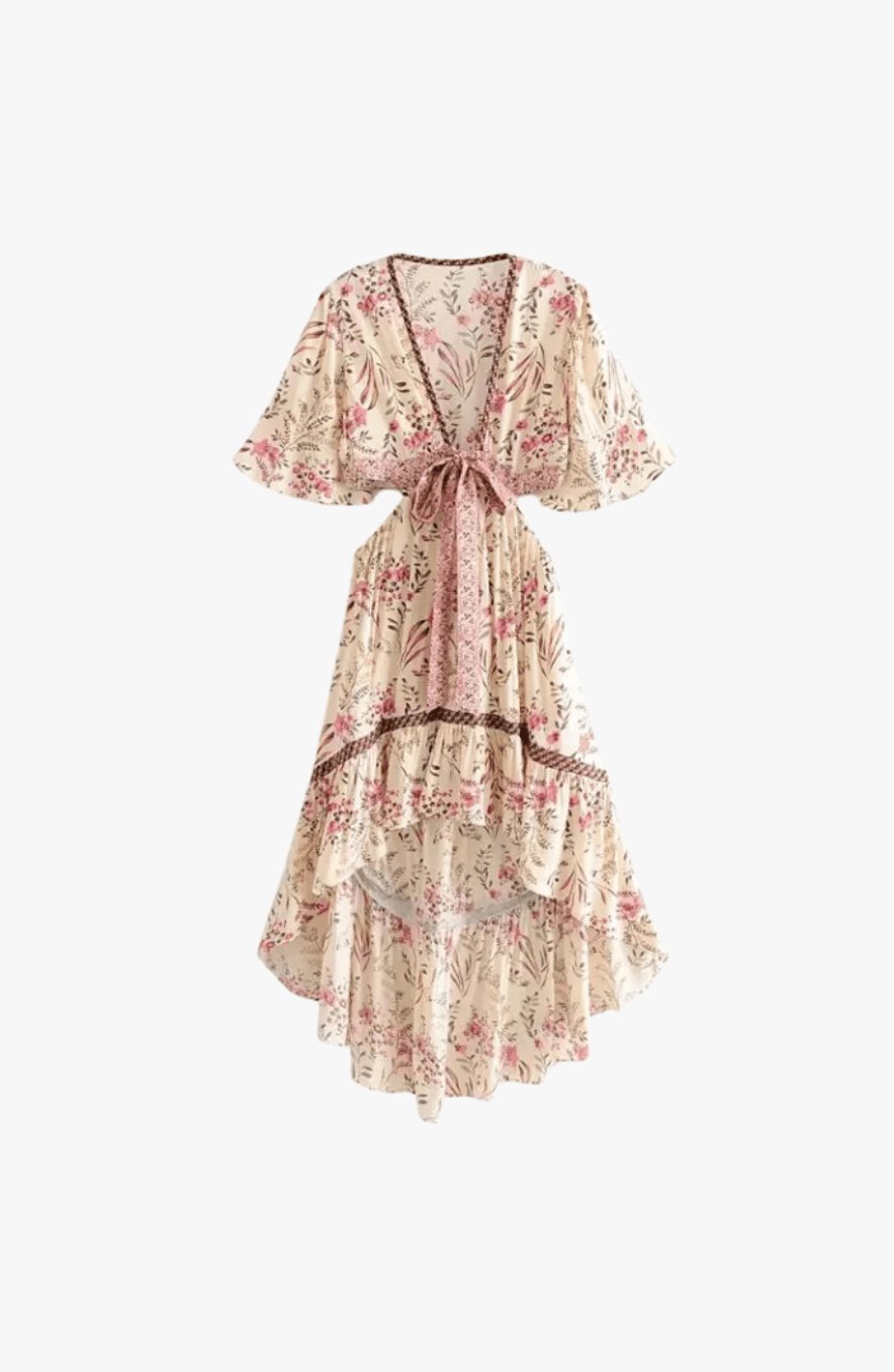 Azara | Boho High - Low Dress – Ruffle Floral V - Neck - Mason Luxor