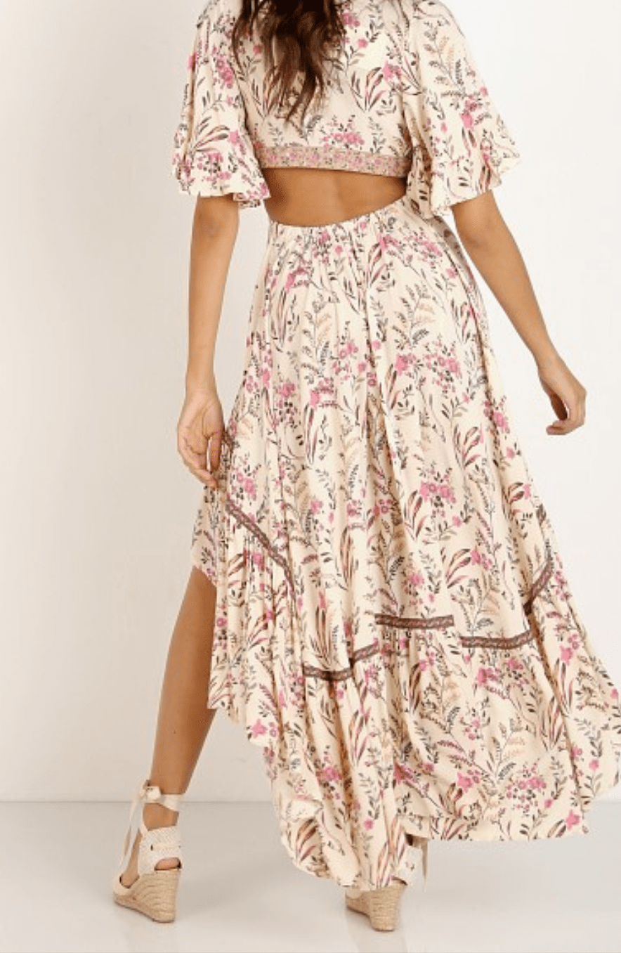Azara | Boho High - Low Dress – Ruffle Floral V - Neck - Mason Luxor