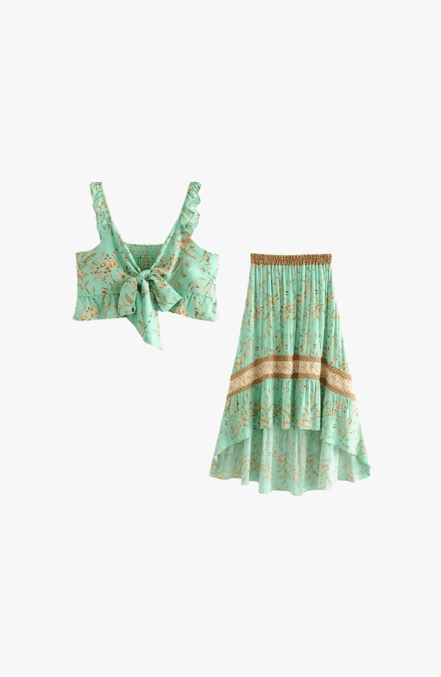 Azara | Boho High - Low Dress – Ruffle Floral V - Neck - Mason Luxor